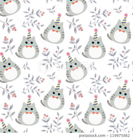 Cute gray cat seamless pattern Vector illustration 119975862
