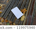 Book mockup on a bench in the park 119975940