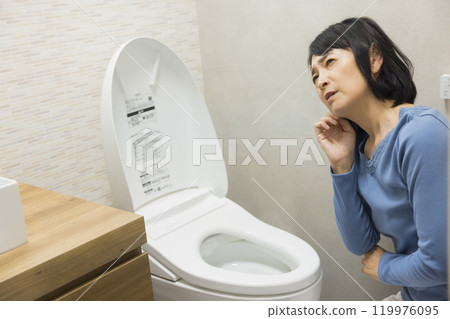A woman requesting toilet repair A woman requesting toilet repair 119976095