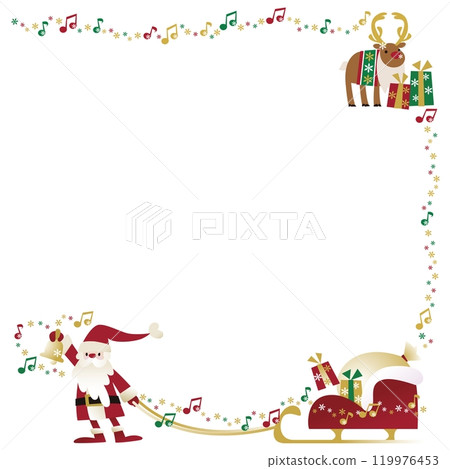 Santa Claus pulling a sleigh, reindeer and presents_square frame 119976453