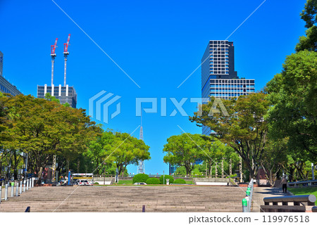 Aichi Prefecture: Nagoya cityscape: A clear day in Nagoya Sakae: Scenery of Hisaya Odori Park Aichi Prefecture: Nagoya cityscape: A clear day in Nagoya Sakae: Scenery of Hisaya Odori Park 119976518