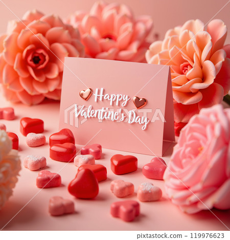 Pink Valentine's Day card with heart design. - Stock Illustration ...
