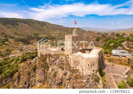 Aerial view of The Rabati Castle is a medieval castle complex in Akhaltsikhe, Georgia. Aerial view of The Rabati Castle is a medieval castle complex in Akhaltsikhe, Georgia. 119976822