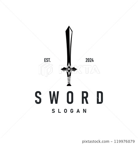 Black silhouette design logo sword war equipment impression blade power Black silhouette design logo sword war equipment impression blade power 119976879
