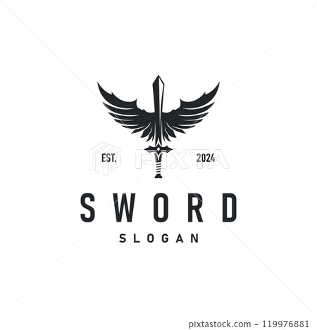 Black silhouette design logo sword war equipment impression blade power Black silhouette design logo sword war equipment impression blade power 119976881
