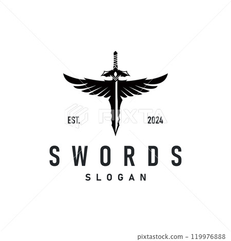 Black silhouette design logo sword war equipment impression blade power Black silhouette design logo sword war equipment impression blade power 119976888