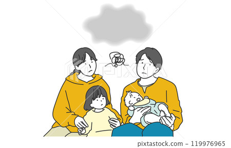 一個有憂心忡忡的夫婦和孩子的家庭的簡單說明 119976965