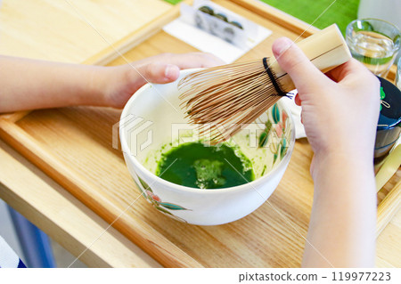 Child making matcha (7 years old/boy) Child making matcha (7 years old/boy) 119977223