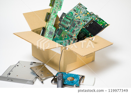 Discarded electronic circuit boards: Image of discarded electronic circuit boards used in electronic devices 119977349