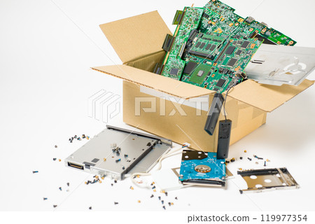 Discarded electronic circuit boards: Image of discarded electronic circuit boards used in electronic devices 119977354