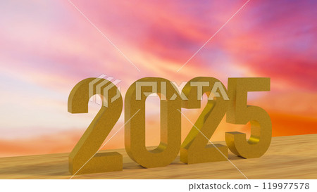 The 2025 number on wood table for new year or celebration concept 3d rendering. The 2025 number on wood table for new year or celebration concept 3d rendering. 119977578