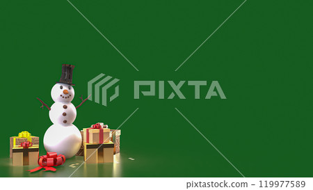 The Snow man and gift box for christmas or celebration concept 3d rendering. The Snow man and gift box for christmas or celebration concept 3d rendering. 119977589