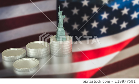 The Statue of Liberty and coins for Business concept 3d rendering. 119977591