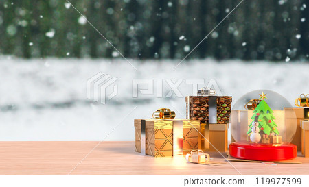 The Snow man in glass ball and gift box for holiday and celebration  concept 3d rendering. 119977599