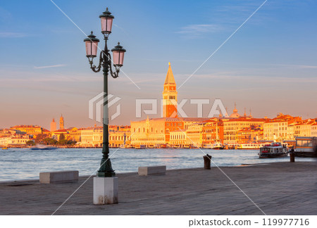 San Giorgio Maggiore and Venetian Lagoon at sunrise, Venice, Italy 119977716