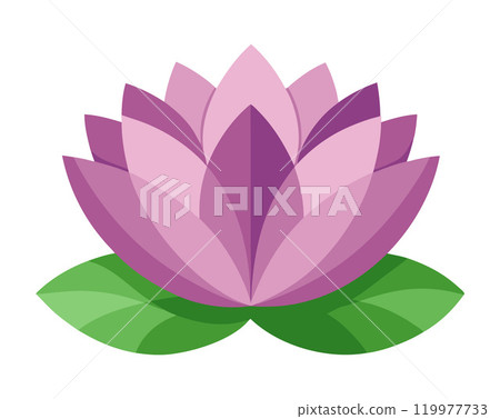 Water lily icon. Lotus flower Yoga symbol, elegant blooming. Natural plant element flat style isolated 119977733