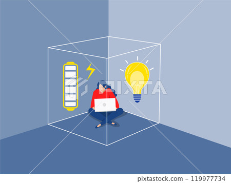 Square symbolizing introvert zone,Woman sitting inside the box, presenting to introvert around herself to get rid of unwanted contacts and protect peace power of mind and energy concept vector Square symbolizing introvert zone,Woman sitting inside the box, presenting to introvert around herself to get rid of unwanted contacts and protect peace power of mind and energy concept vector 119977734