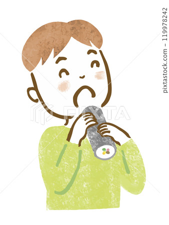 Hand-drawn illustration of a man eating ehomaki Hand-drawn illustration of a man eating ehomaki 119978242