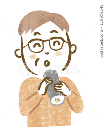 Hand-drawn illustration of an elderly man eating ehomaki 119978245