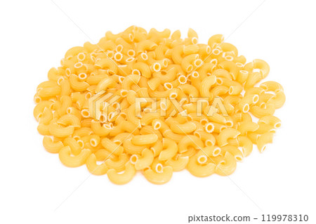 A Heap of Uncooked Chifferi Rigati Pasta Isolated on White 119978310