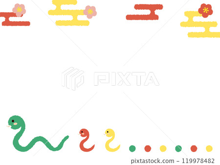 Three cute snakes A3 size horizontal frame_Colorful 119978482