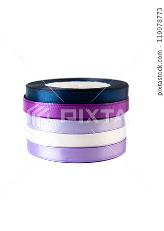 set of multi-colored satin ribbons for gifts on white background set of multi-colored satin ribbons for gifts on white background 119978773