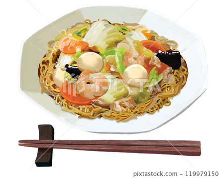 Hard fried noodles (with chopsticks) 119979150