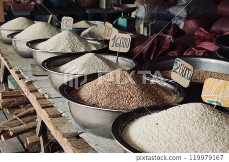 Rice section at a market in Laos Rice section at a market in Laos 119979167