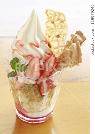 Strawberry parfait, Hokkaido soft serve ice cream, Hokkaido sweets Strawberry parfait, Hokkaido soft serve ice cream, Hokkaido sweets 119979246