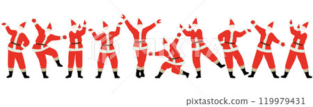Vector illustration set of 10 Santa Clauses in various poses (horizontal row) Vector illustration set of 10 Santa Clauses in various poses (horizontal row) 119979431
