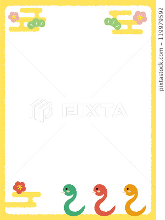 Three cute snakes A3 size vertical frame_yellow 119979592