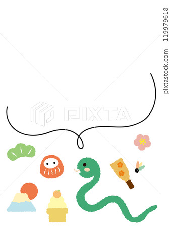 Cute snake and New Year's material A3 size vertical_speech bubble 119979618