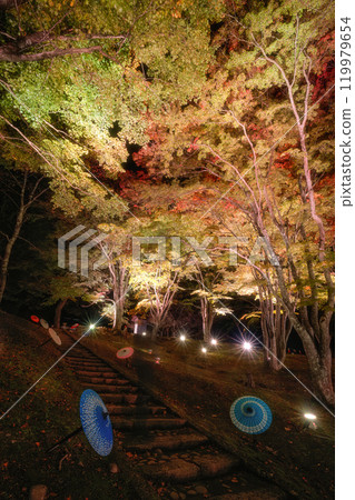 福島縣豬苗代町道津神社的紅葉彩燈 119979654