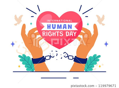 International Human Rights Day Vector Illustration on December 10 Featuring Diverse People Breaking Chains for Unity, Freedom, and Peace in Background 119979671