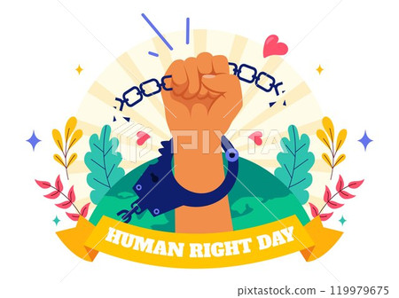 International Human Rights Day Vector Illustration on December 10 Featuring Diverse People Breaking Chains for Unity, Freedom, and Peace in Background 119979675