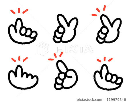 Hand-drawn pointing icon set in various poses 119979846