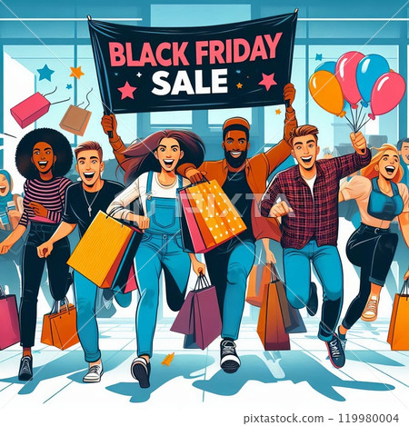 Black friday shopping frenzy: energetic shoppers racing for deals Black friday shopping frenzy: energetic shoppers racing for deals 119980004