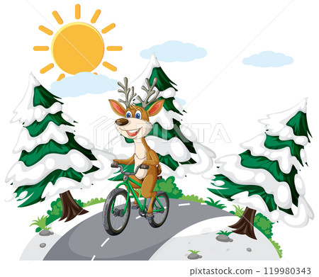 Reindeer Riding a Bicycle in Winter 119980343