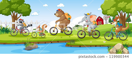Animals Enjoying a Bicycle Adventure 119980344