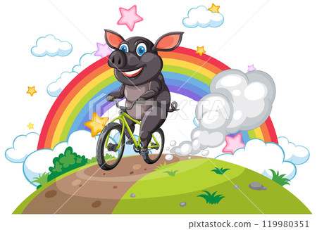 Joyful Pig Riding a Bicycle 119980351