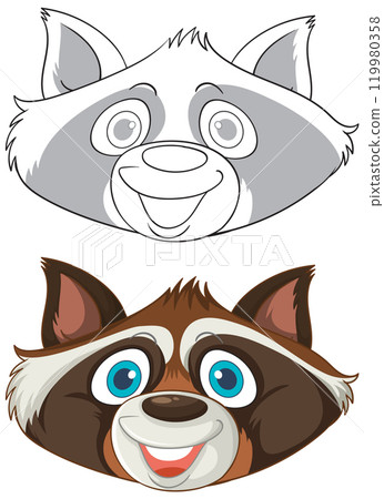 Cheerful Raccoon Faces Illustration 119980358