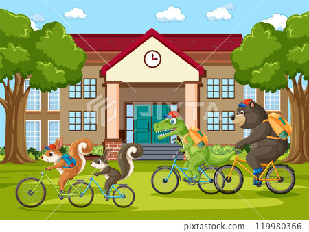 Animals Biking to School Together Animals Biking to School Together 119980366