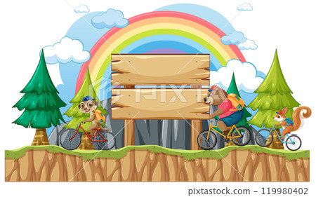 Animals Biking Under a Rainbow 119980402