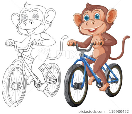 Monkey Riding a Bicycle Illustration Monkey Riding a Bicycle Illustration 119980432