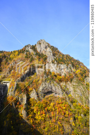 北海道定山溪北平峽大壩的秋葉 119980485