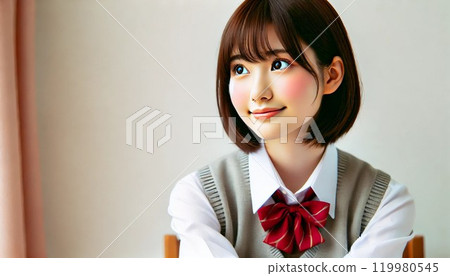 A high school girl in uniform looking diagonally upwards A high school girl in uniform looking diagonally upwards 119980545