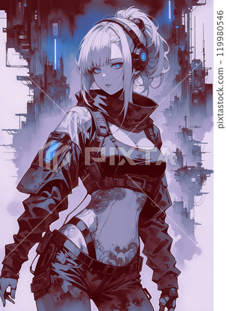 "AI-generated image" of a blue-eyed girl showing off her impressive tattoo through her clothes 119980546