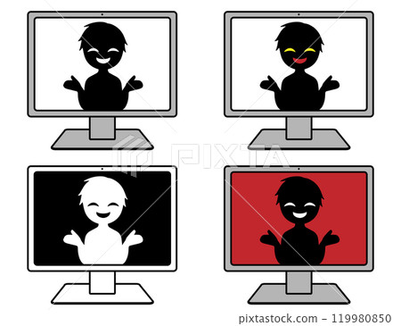 電腦上黑色剪影小人圖像的材料集 電腦上黑色剪影小人圖像的材料集 119980850