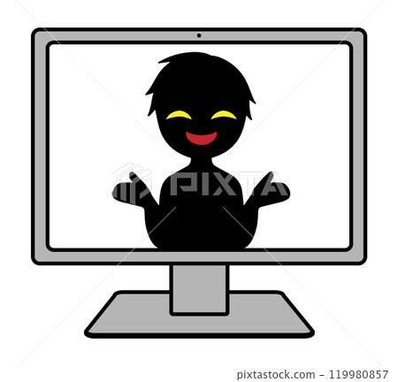 Black silhouette of a villain image on a computer screen 119980857