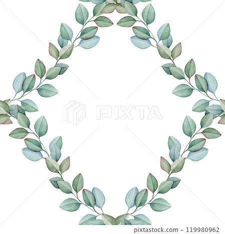 Eucalyptus seamless pattern watercolor illustration. Hand drawn natural organic herb elegant ornament. Hand painted eucalyptus medical organic plant seamless pattern element on white background 119980962